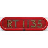 London Transport RT bus BONNET FLEETNUMBER PLATE from RT 1135. The original RT 1135 entered