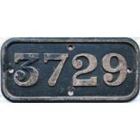 1937 GWR cast-iron LOCOMOTIVE CABSIDE PLATE ex-Collett '5700' class 0-6-0PT 3729 withdrawn from