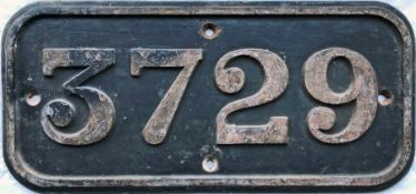 1937 GWR cast-iron LOCOMOTIVE CABSIDE PLATE ex-Collett '5700' class 0-6-0PT 3729 withdrawn from