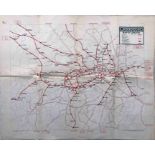 1921 London Underground POSTER MAP, print-code 358-1000-9/6/21. Shows the Hampstead line extension