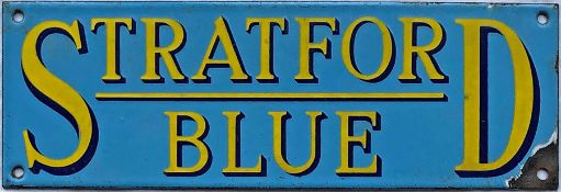 1950s/60s Stratford Blue timetable panel enamel HEADER PLATE. Stratford-upon-Avon Blue Motors was