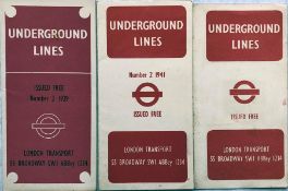 Selection (3) of London Underground diagrammatic, card POCKET MAPS comprising No 3, 1939 (