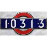 London Underground 38-Tube Stock enamel CAR NUMBER PLATE from driving motor car 10313. These