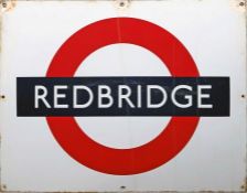 1950s/60s London Underground enamel PLATFORM BULLSEYE SIGN from Redbridge station on the Central