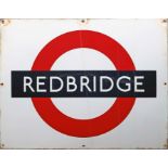 1950s/60s London Underground enamel PLATFORM BULLSEYE SIGN from Redbridge station on the Central