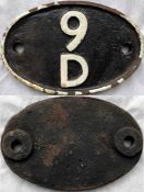 British Railways (London Midland Region) locomotive cast-iron SHEDPLATE '9D' used by Buxton until