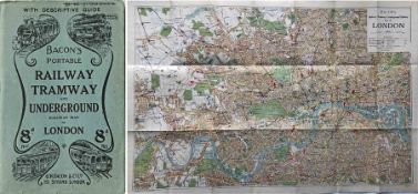 c1912-17 Bacon's 'Portable Railway, Tramway & Underground Railway MAP of London'. Opens out to 30" x