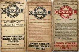 Selection (3) of 1914 London General Omnibus Co (LGOC) Motor-Bus MAPS & GUIDES (pocket maps)