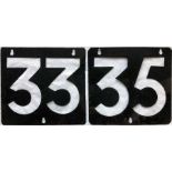 Pair of London Tram ROUTE NUMBER STENCIL PLATES from E/1-class cars on Kingsway Subway routes 33 &