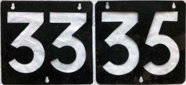 Pair of London Tram ROUTE NUMBER STENCIL PLATES from E/1-class cars on Kingsway Subway routes 33 &
