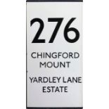 London Transport bus stop enamel E-PLATE, a double-vertical example for route 276 destinated