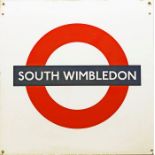 c1980s London Underground enamel PLATFORM ROUNDEL SIGN from South Wimbledon station on the