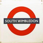 c1980s London Underground enamel PLATFORM ROUNDEL SIGN from South Wimbledon station on the