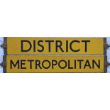 London Underground O/P/Q-Stock enamel CAB DESTINATION PLATE reading 'District' on one side and '