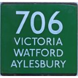 London Transport coach stop enamel E-PLATE for Green Line route 706 destinated Victoria, Watford,