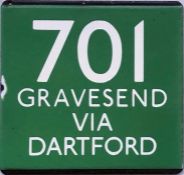 London Transport coach stop enamel E-PLATE for Green Line route 701 destinated Gravesend via