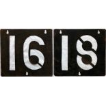Pair of London Tram ROUTE NUMBER STENCIL PLATES from E/1-class cars on routes 16 & 18 which ran from