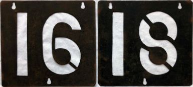 Pair of London Tram ROUTE NUMBER STENCIL PLATES from E/1-class cars on routes 16 & 18 which ran from