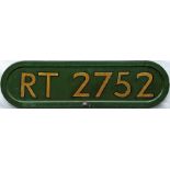 London Transport RT bus BONNET FLEETNUMBER PLATE from green, Country Area RT 2752. The original RT