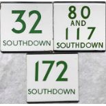 Selection (3) of London Transport bus stop enamel E-PLATES for Southdown routes 32, 80 & 117 and