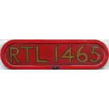 London Transport RTL bus BONNET FLEETNUMBER PLATE from RTL 1465. The original RTL 1465 entered