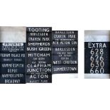 Pair of London Transport TROLLEYBUS DESTINATION BLINDS from Hammersmith (HB) depôt, the first for