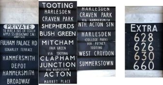 Pair of London Transport TROLLEYBUS DESTINATION BLINDS from Hammersmith (HB) depôt, the first for