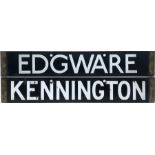 London Underground 1938-Tube Stock enamel CAB DESTINATION PLATE for Edgware / Kennington on the