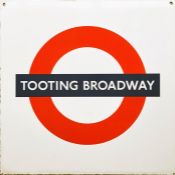 c1980s London Underground enamel PLATFORM ROUNDEL SIGN from Tooting Broadway station on the Northern