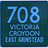London Transport coach stop enamel E-PLATE for Green Line route 708 destinated Victoria, Croydon,