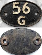 British Railways (North Eastern Region) locomotive cast-iron SHEDPLATE '56G' used by Hammerton until