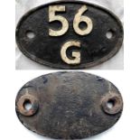 British Railways (North Eastern Region) locomotive cast-iron SHEDPLATE '56G' used by Hammerton until