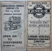 Pair of London General Omnibus Company POCKET MAPS comprising issues dated September 1912 and July