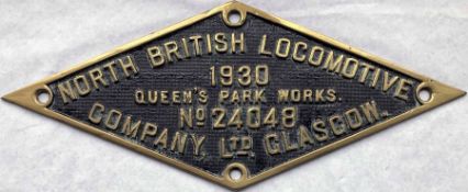 1930 GWR brass LOCOMOTIVE WORKSPLATE No 24048 from North British Locomotive Queen's Park Works,