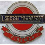 London Transport Central Buses "Fireman" CAP BADGE issued from the late 1940s onwards to Fire