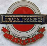 London Transport Central Buses "Fireman" CAP BADGE issued from the late 1940s onwards to Fire