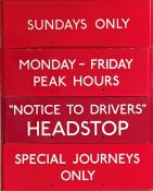 Selection (4) of London Transport bus stop enamel G-PLATES comprising Sundays Only, Monday-Friday