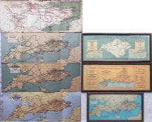 Selection (7) of Southern Railway etc original and reprinted CARRIAGE MAPS of which unframed (all