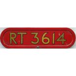 London Transport RT bus BONNET FLEETNUMBER PLATE from RT 3614. The original RT 3614, a green '