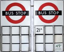 London Transport enamel BUS STOP FLAG (Compulsory). A 1950s/60s 'bullseye'-style, E9-size, double-