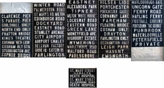 c1960s Portsmouth Corporation bus DESTINATION BLIND, a long ultimate blind with many destinations.