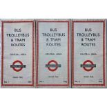 Selection (3) of London Transport wartime fold-out LISTS of Bus, Trolleybus & Tram Routes. Issues No