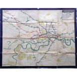 1927 London Underground quad-royal POSTER MAP, print-code 694/4000/24-5-27. Shows the lines in