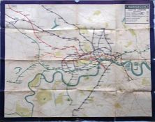 1927 London Underground quad-royal POSTER MAP, print-code 694/4000/24-5-27. Shows the lines in