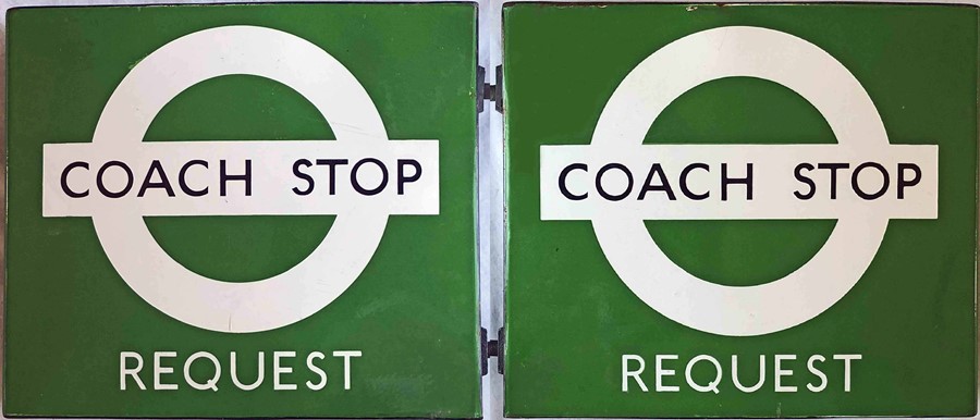 1950s/60s London Transport enamel COACH STOP FLAG (Request). A double-sided, hollow 'boat'-style