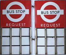 London Transport enamel BUS STOP FLAG (Request). A 1950s/60s 'bullseye'-style, E9-size, double-sided