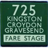 London Transport coach stop enamel E-PLATE for Green Line route 725 destinated Kingston, Croydon,