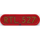 London Transport RTL bus BONNET FLEETNUMBER PLATE from RTL 527. The original RTL 527 entered service