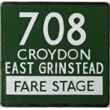 London Transport coach stop enamel E-PLATE for Green Line route 708 destinated Croydon, East
