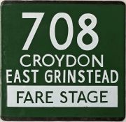 London Transport coach stop enamel E-PLATE for Green Line route 708 destinated Croydon, East